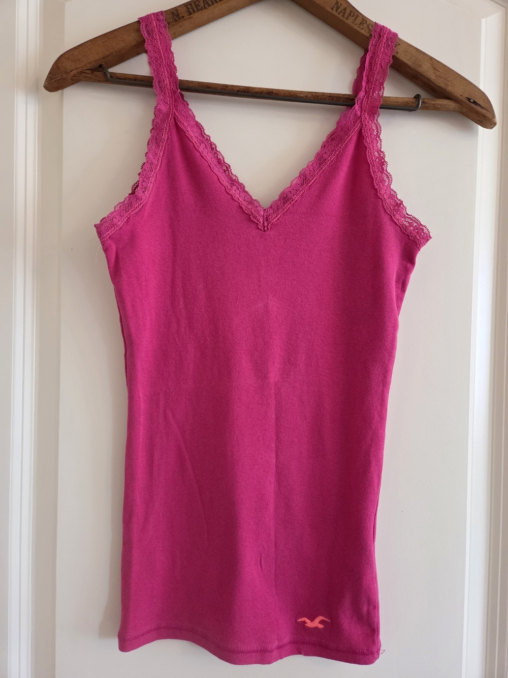 Vintage Hollister Co Fuchsia Pink Lace Trim Cami Tank Top Women's Small Y2K